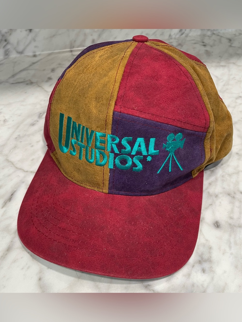 Vintage 90s Universal Studios Colorblock Embroidered Velvet Suede Snapback OSFA